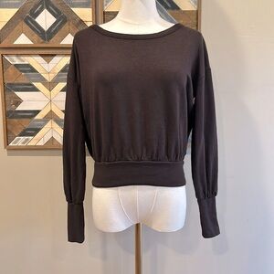 Cuyana Organic Pima Cotton Blend Boat Neck Cropped Sweatshirt Top Brown XS